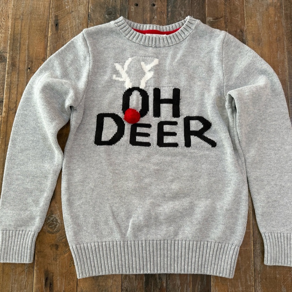 H&M Light Gray 'Oh Deer' Crewneck Sweater